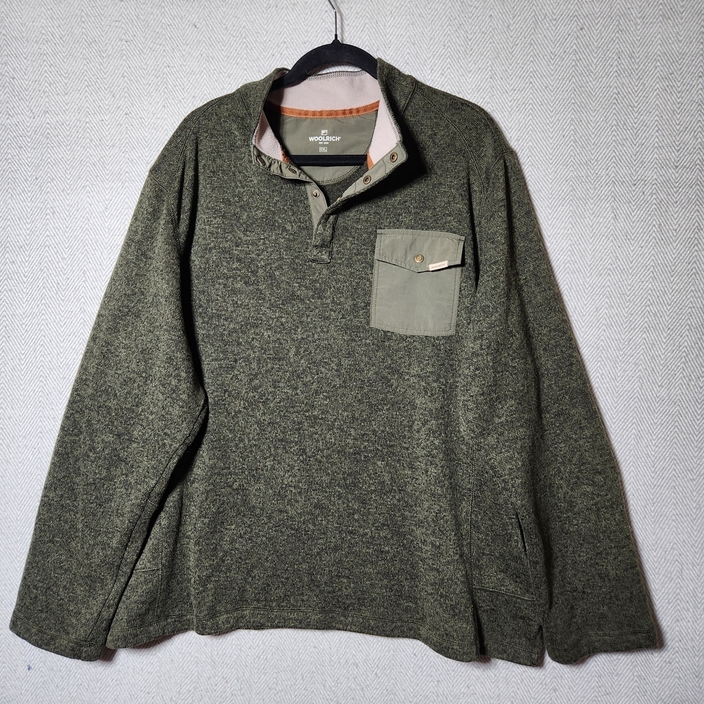 Woolrich Mens XXL 1/4 Snap Fleece Olive Heather Green Pullover Sweater